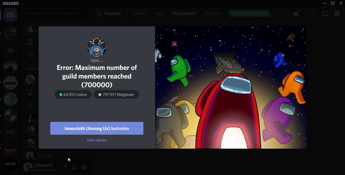 H3draut3r's tweet photo. @AmongUsGame 
I think, your discord is overfilled https://t.co/4jizPB5Pso