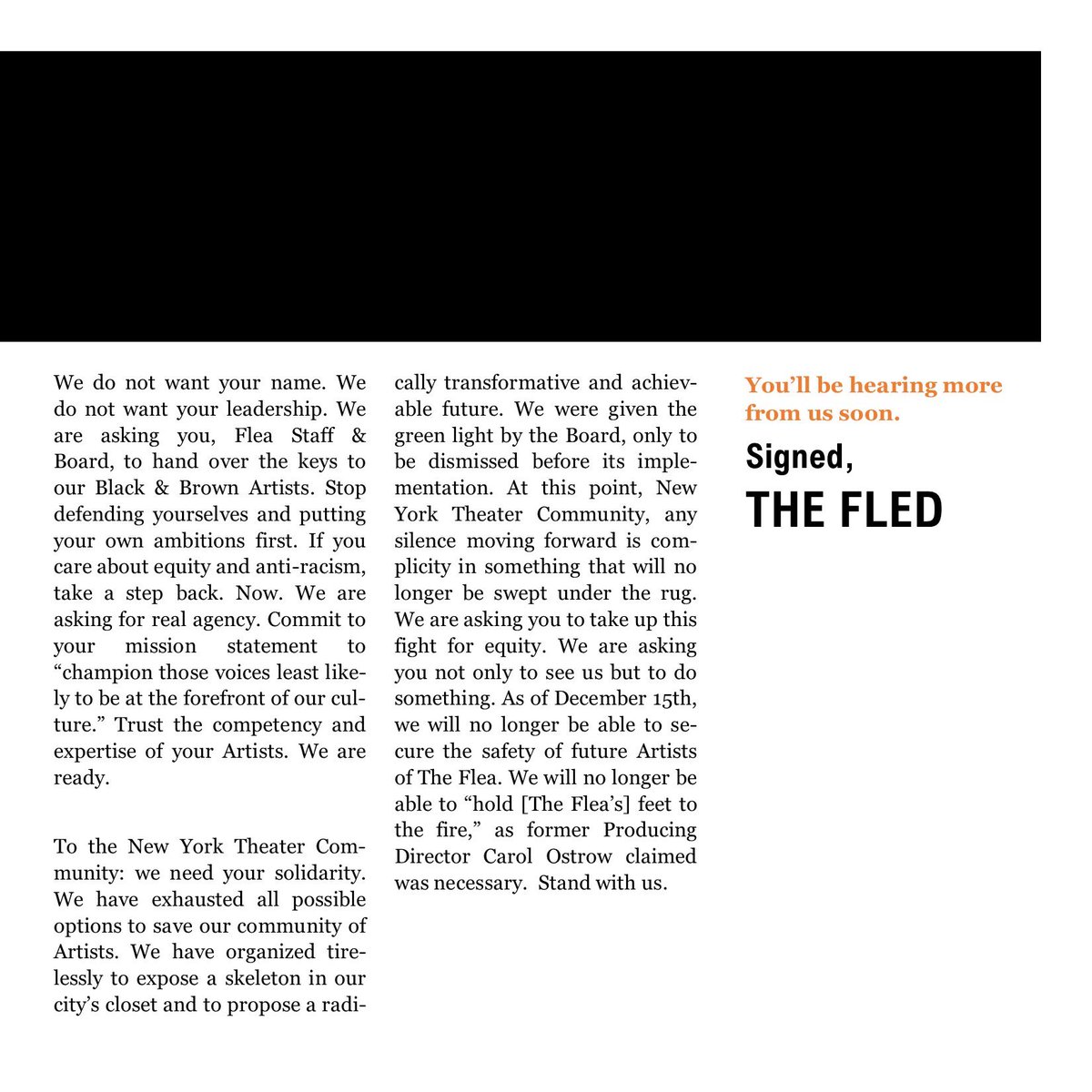 fledcollective's tweet photo. Signed, The Fled. (7/7) @TheFleaTheater @FleaTheater #FleeTheFlea #antFLEAfa #WeeSeeYouWAT https://t.co/tHdXESAOqw