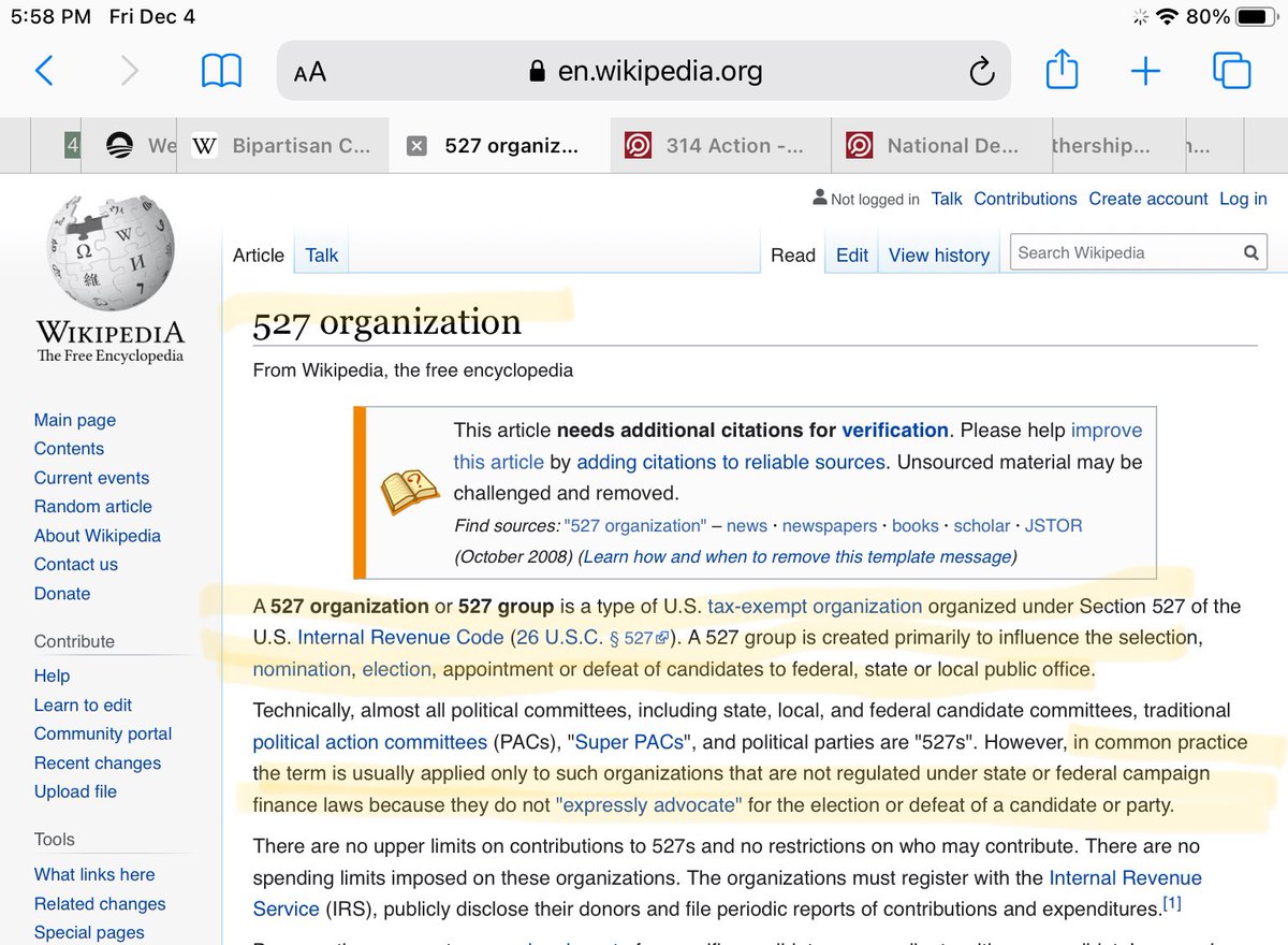 Throw in a quickie thread on 527s, I thought...Not even a thread, really... a tweet.Show them how McCain helped cause this shitshow before he died.Ok... maybe a thread. But a quick one.* LINK:  https://en.wikipedia.org/wiki/527_organization