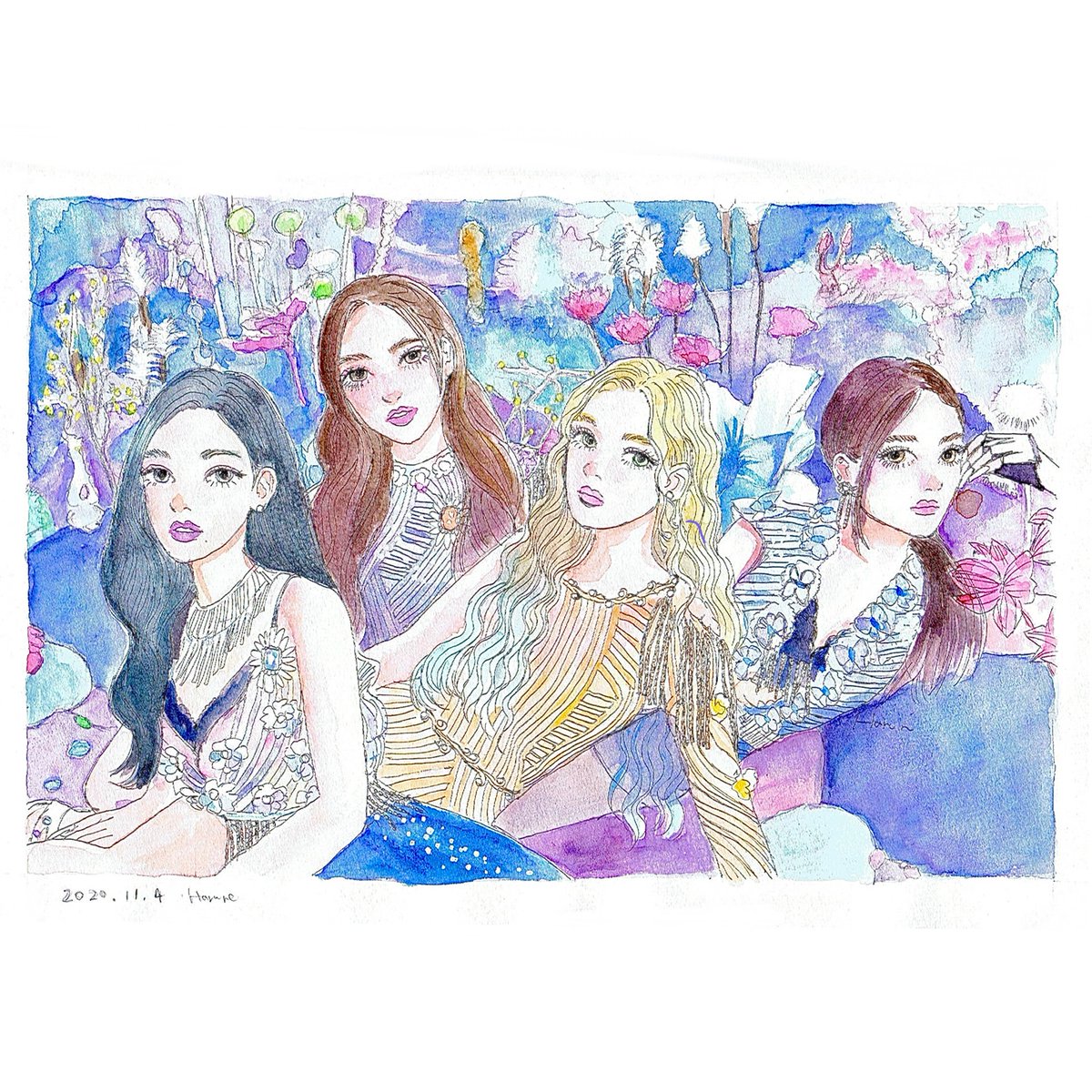 Harune このイラストはホルベイン さんの透明水彩絵の具で塗りました 今日何か描きたいけど何を描こうかな Holbein Watercolorpainting Watercolor 透明水彩 水彩画 イラスト 過去絵 Aespa Aespafanart 에스파 T Co 1zh4jl5dwu