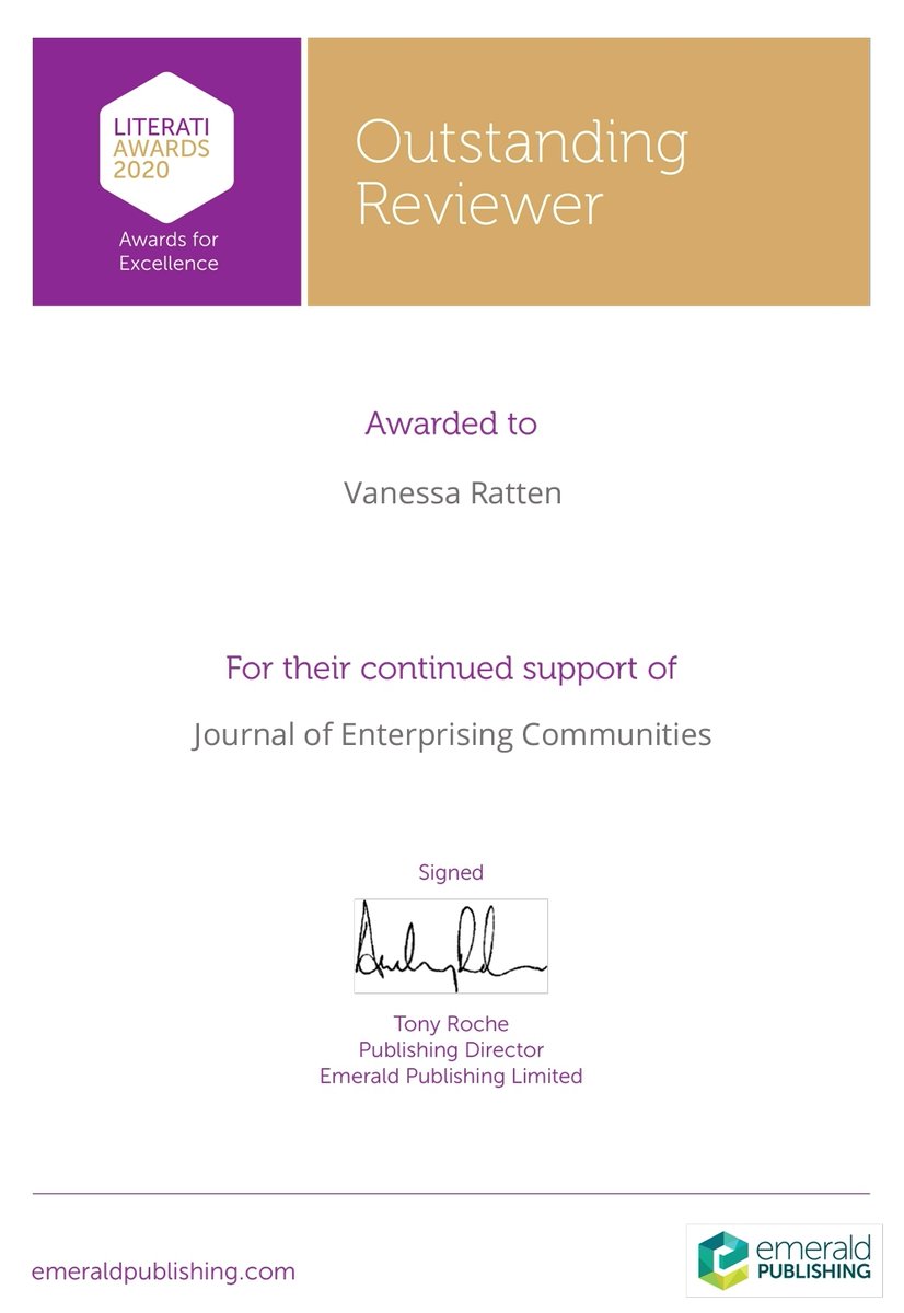 DrVanessaRatten's tweet photo. Nice to receive this certificate for being an outstanding reviewer. https://t.co/eaBHtioaR1