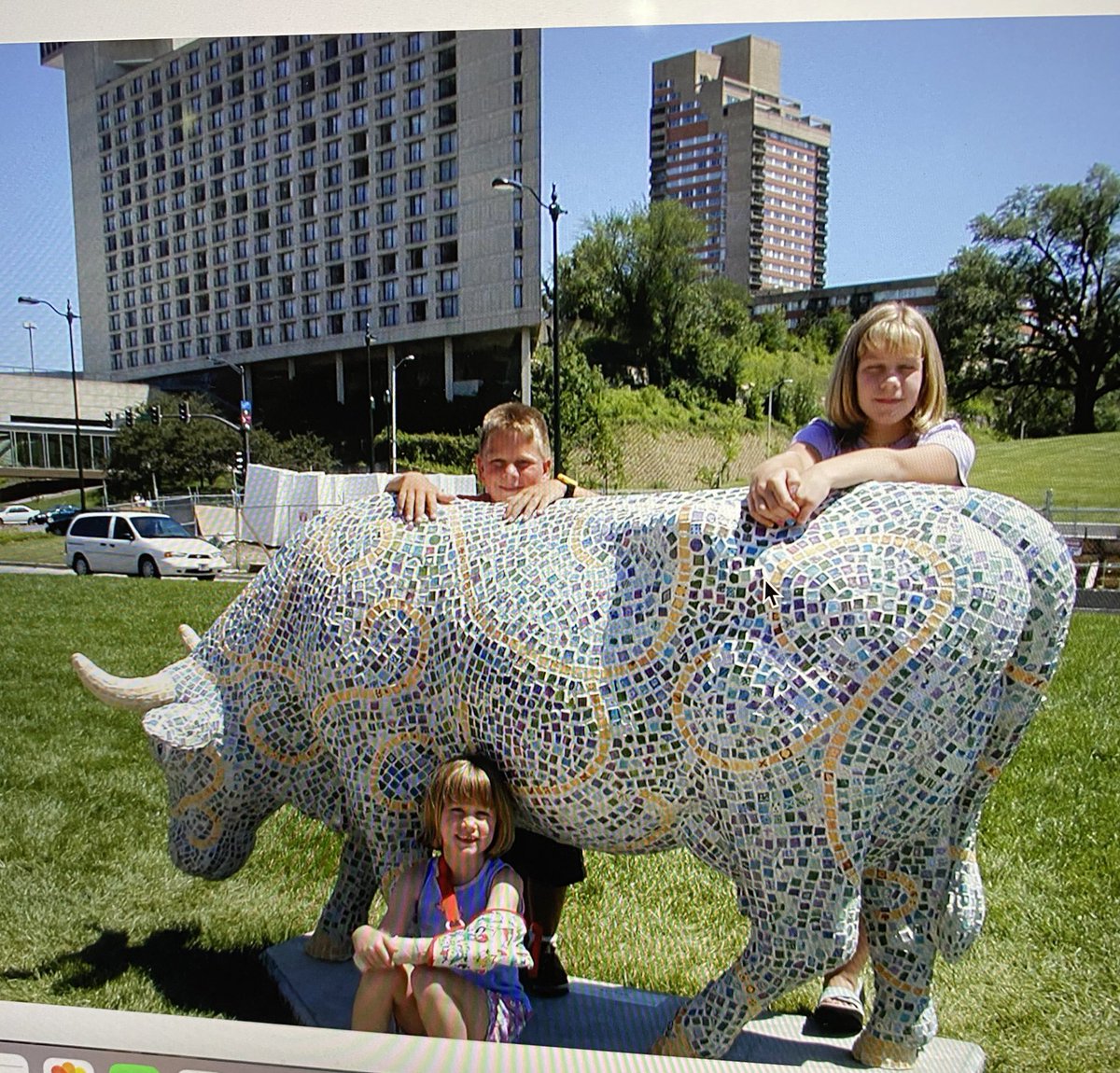 Hey <a href="/BHKnights512/">Rhein Benninghoven Elementary</a>, recognize this cow? I’m working on my families annual calendar and came across this picture, I’m sitting on the ground in front 😊