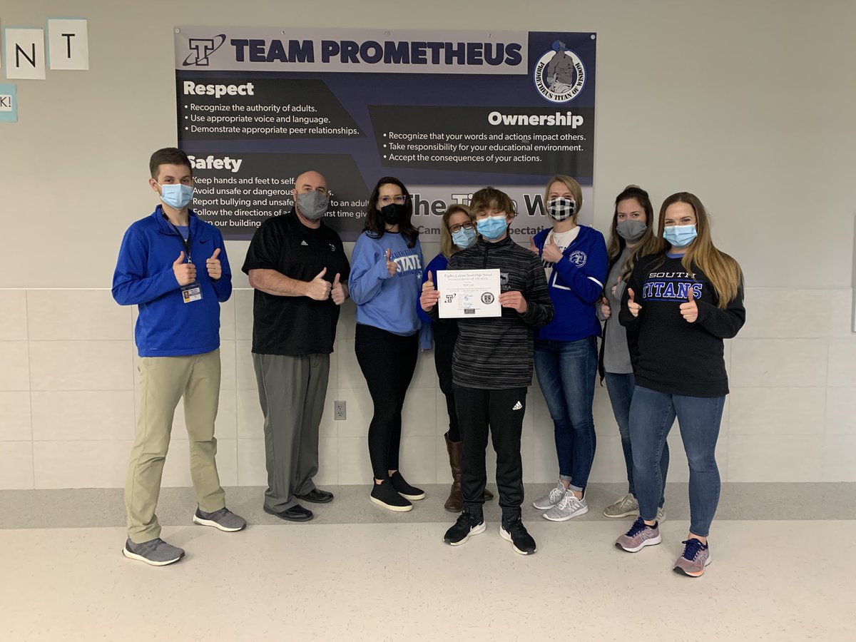 PLSHSTitans's tweet photo. Shout out to Noah Loyd Team Prometheus Student of the Week! Noah is mature, kind and responsible young man who has rocked it this semester! Way to go Noah! #southsidepride #teamprometheus https://t.co/KW9fOQWCVb