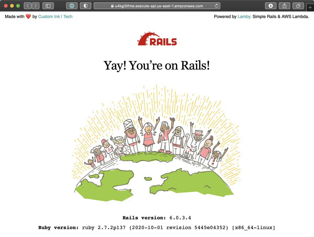 metaskills's tweet photo. Yay! #Rails on #AWS #Lambda #Containers 🎉🎉🎉

After three days, this is super easy to do and will be a huge unlock for some more cloud-native adoption solutions coming. Give me a few days to update the Lamby guides and write a post. #serverless is winning! https://t.co/yfkFpzcMe2
