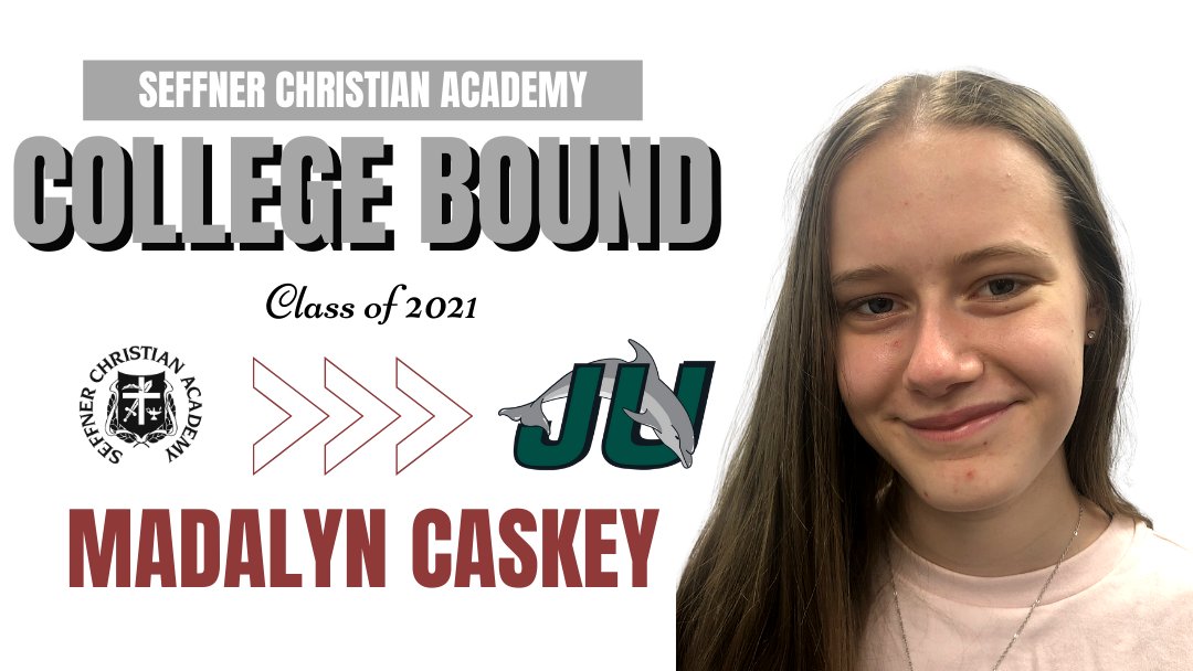 SCACrusaders's tweet photo. Madalyn Caskey has been accepted to #JacksonvilleUniversity. We are proud of you. Tag a #JU #alum you know. 
•••
💻 https://t.co/GOWv5uHYlU
#VisitSCA #SeffnerChristian #GoSaders https://t.co/IAD1gWDZbF