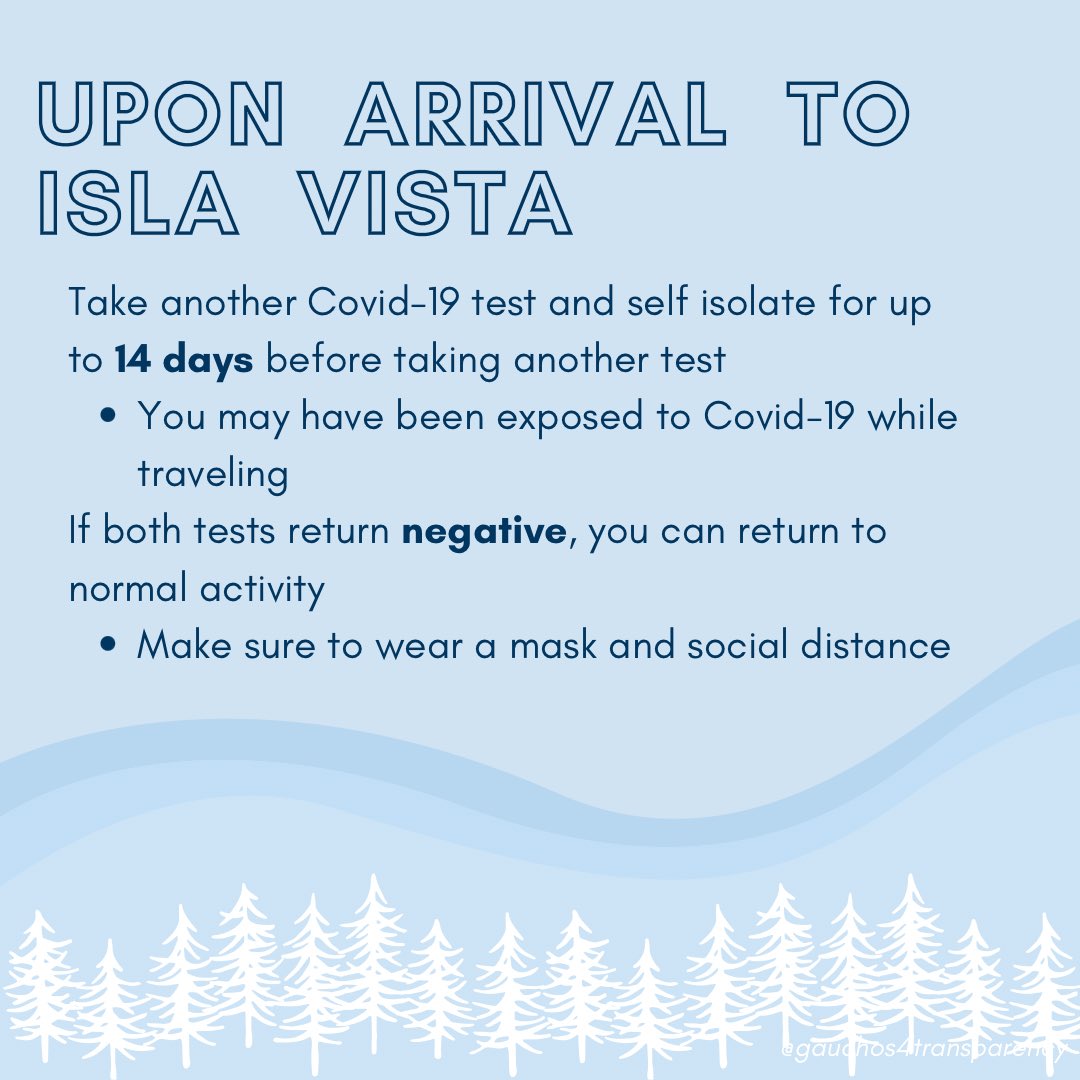 g4tucsb's tweet photo. Happy Holidays Gauchos!❄️

We at G4T wanted to share with you this guide to traveling safely during the holidays amid the COVID-19 pandemic.

We wish you good luck on finals and hope you have a fun and safe winter break!✨ https://t.co/YAyveTGTR6