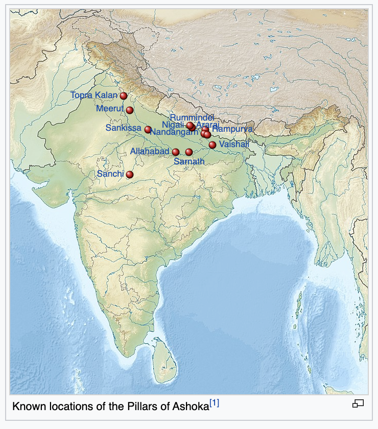 32. Pillar of AshokaAshoka started his reign by killing his brothers and waging a violent warBut this affected him deeply, and he found religionThis fragment is from his 'Sixth Pillar Edict,' declaring he will bring happiness to all of his subjects, regardless of class