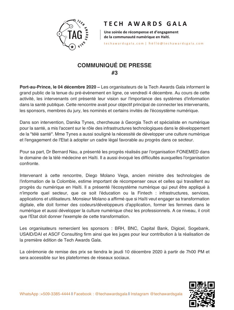 techawardsgala's tweet photo. Communiqué de presse #3 - Tenue du pre-évènement #TechAwardsGala #TAG https://t.co/BBKPY8SGeX