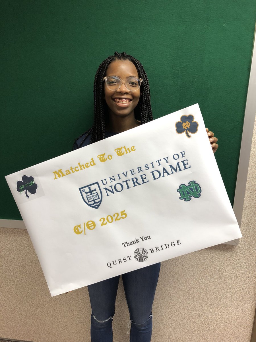 LNHSwildcats's tweet photo. SHE MATCHED! Congrats to Ainee Martin, named a @QuestBridge scholar with a 4-year, cost of attendance scholarship to @NotreDame. Outstanding! We’re thrilled for you, Ainee! https://t.co/F1rKHtp22w
