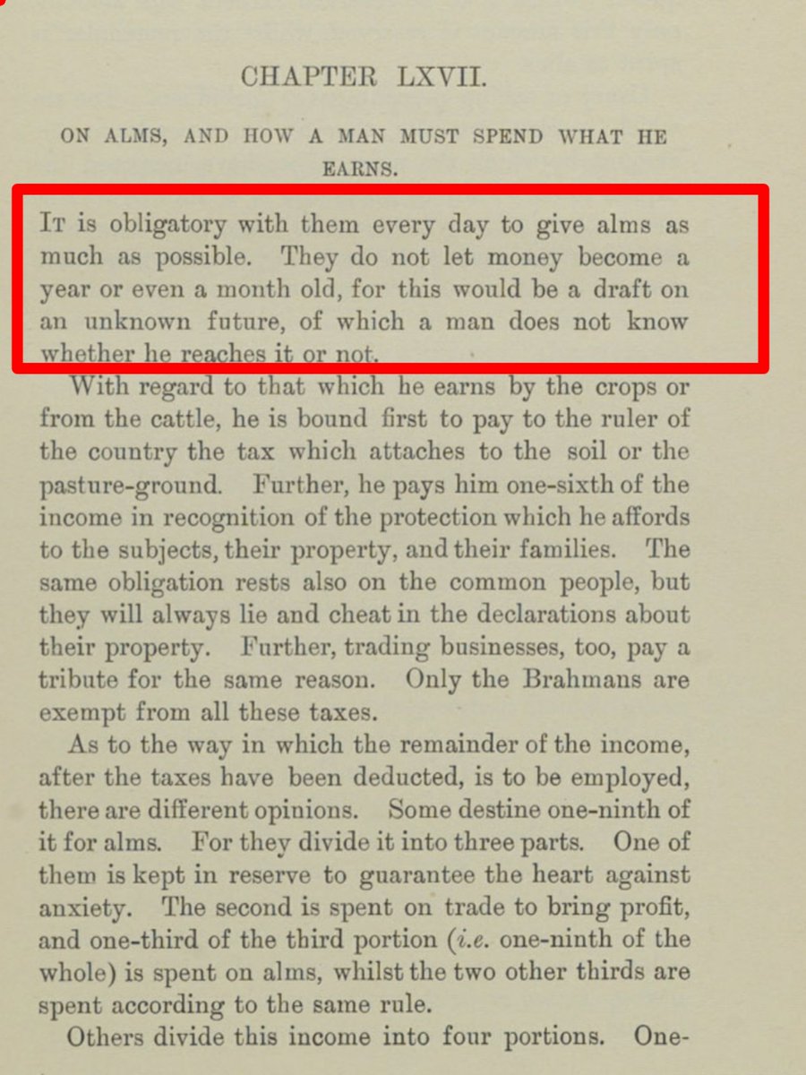 Notable Persian Historian Al-Biruni, mentioned in his work that it is obligatory among Hindus to give alms every day as much as possible.