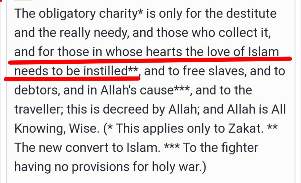 Furthermore charity(Zakat) can only be given to Musl!ms.Only scenario where you can help a Non-musl!m is if he is on the verge of conversion or rather to lure him into conversion to !slam. This is much different from Sanatan concept of selfless charity.Surah Al Tawbah [9:60]