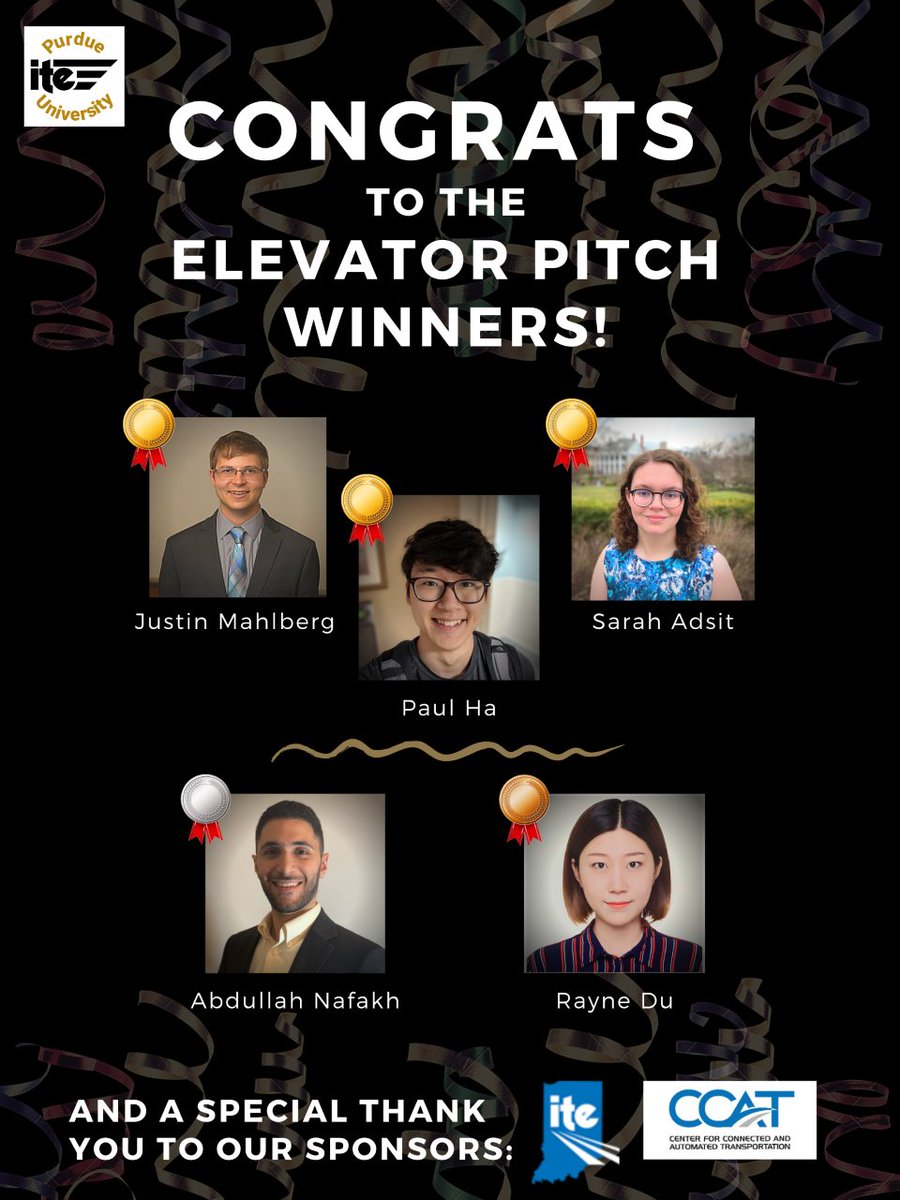 CCATPurdue's tweet photo. 3 @CCATPurdue student researchers win awards in Purdue @PurdueITE's Research Elevator Pitch 2020 event. 
Congratulations to the winners of the Elevator Pitch event 
@MrPaulHabibi, @abdullahnafakh, and Rayne Du from @CCATPurdue. https://t.co/rwXJyyazXv