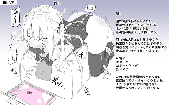 私立裏間学院、調教科中間試験問題より

今回も生徒会役員の子が試験問題の素材として
快く協力してくれました。

答えはFanboxの差分にしよう(後で描きます) 