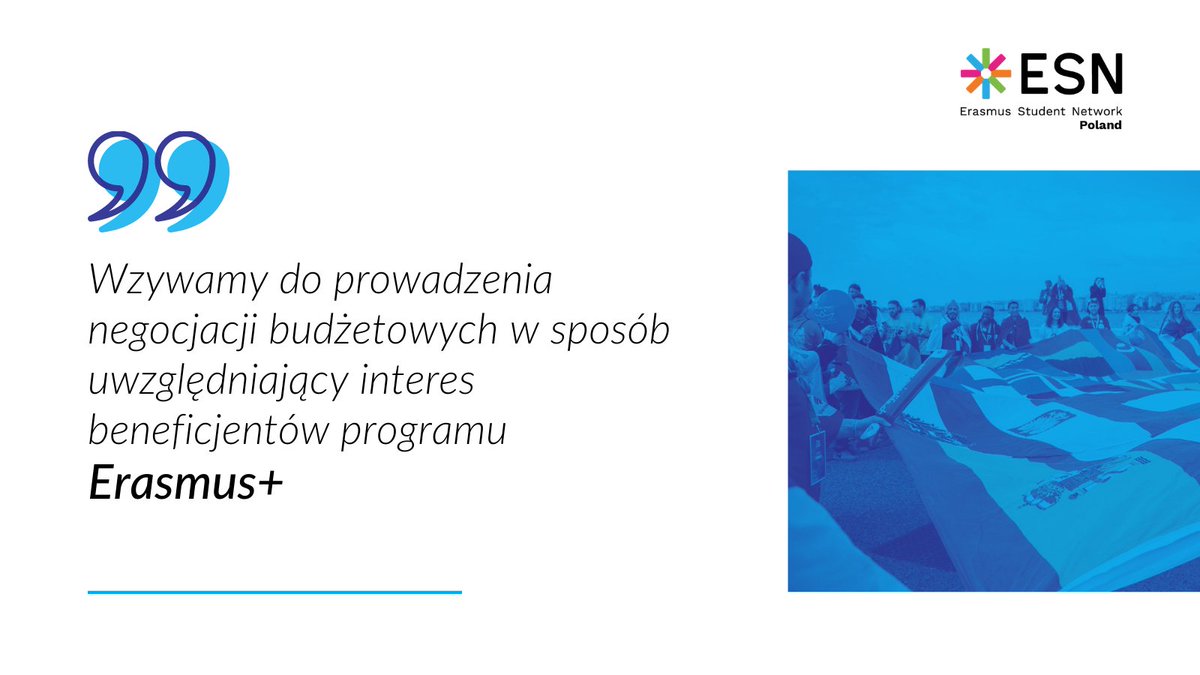 ESNpoland's tweet photo. Co roku, w ramach Programu Erasmus+, na wymianę wyjeżdża ponad 15 tys. studentów polskich uczelni!
Wzywamy do negocjacji uwzględniających dobro programu Erasmus. #PrzyszloscErasmusa @MorawieckiM @PremierRP 
 
➡️https://t.co/hMGWGeUR4u https://t.co/IdbvaVTwsX