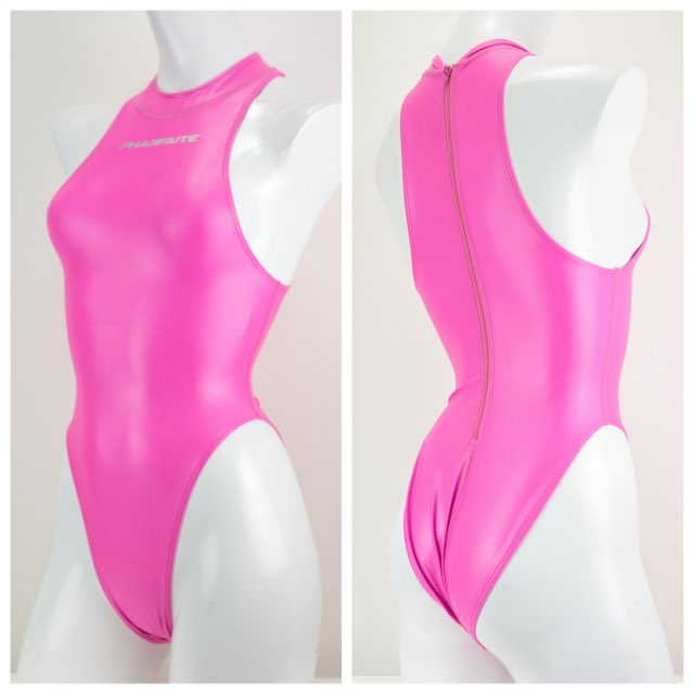 ピンク ボディスーツ pharfaite パルフェット 水着 SGS素材〉ロングスリーブ T-BACK ハイネックボディスーツ