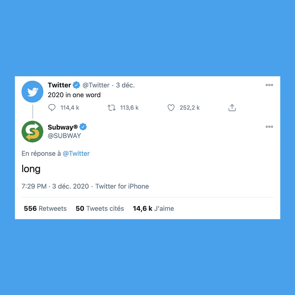 Twitter demande de résumer 2020 en un mot : les marques répondent avec humour

En voir plus : bit.ly/2L2pyO8