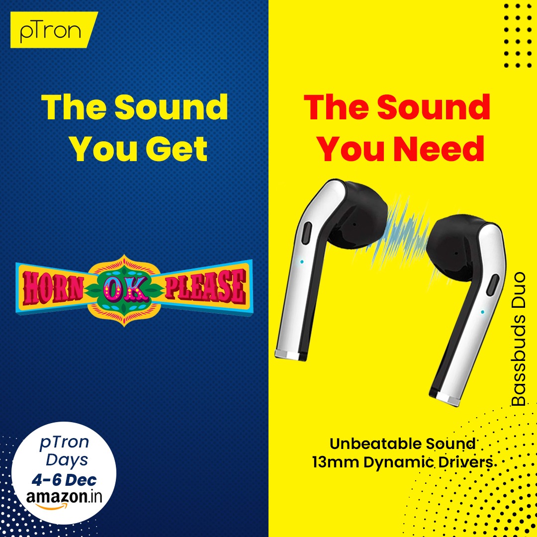 pTronIndia's tweet photo. Get your hands on what you need to keep the distractions at bay! #BassbudsDuo with 13mm Dynamic Drivers at just 999/-
Shop Now: https://t.co/AYevCJq4m0
#pTron #BeLoudBeProud #pTronDays #pTronSaleDays #Sale #Amazon https://t.co/rszRKbMq6m