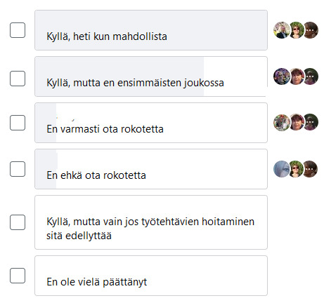 Otatko sinä koronarokotteen? Vastaa kyselyyn sote-ammattilaiset ryhmässä.
Siirry kyselyyn: facebook.com/groups/soteamm… #sote #covid19