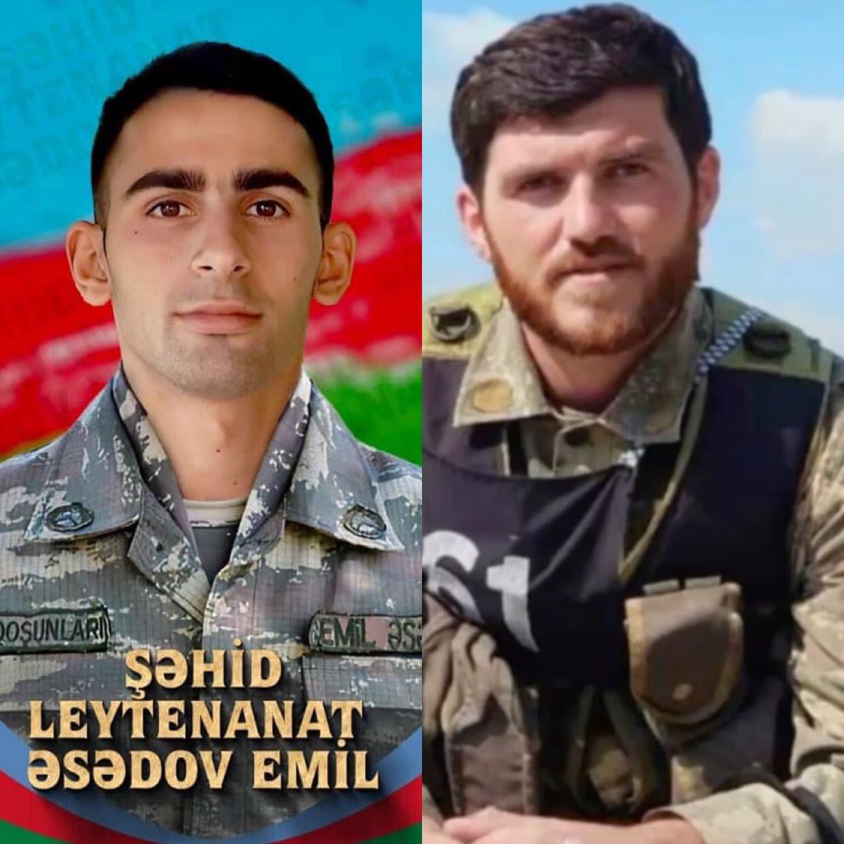 Emiliasadova's tweet photo. Doğma qardaşım Baş Ieytnant Əsədov Emil Balaqardaş oğlu, digər qardaşım Kapitan Kamil Şirinov Əliş oğlu. Xalqımızın, Salyanın igidləri. Hər ikinizlə fəxr edib, qürur duyuram.. Yeriniz cənnət, ruhunuz şad olsun. 
#VictoriousAzerbaijaniHeroes 🇦🇿 https://t.co/6QYraBeiH5