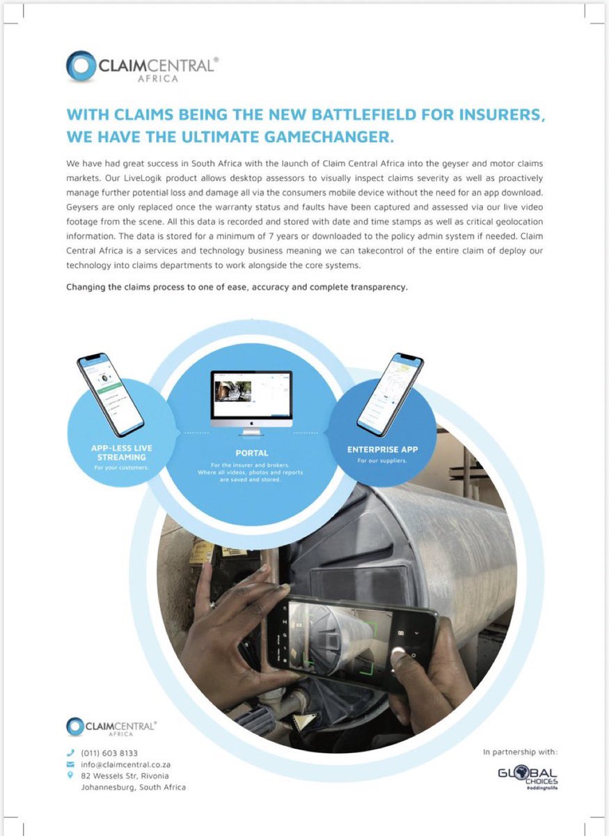 GlobalChoicesZA's tweet photo. Insurance companies are realizing significant results and cost savings from our digitized solutions across the geyser claims value-chain. From the emergency call to replacement #24HrTotalCare #Live24Assist #Claimlogik #WiredtoCare https://t.co/axKKuwh9Ux