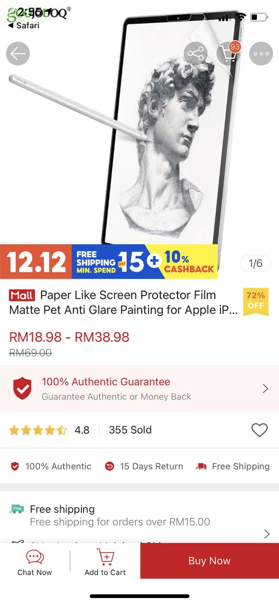 10. Paperlike screen protector for ipad (utk senang lukis2 jugak)Cam amazed jugak dgn benda ni buat lukih2 ada fefeeling mcm atas kertas gituLink:  http://shp.ee/fnvuaz4&nbsp;