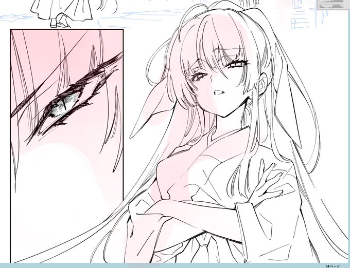 着物は洋服とシワの入り方が違うので毎回ウウーンウウーンってしながらペン入れしてる 難しいのう… 