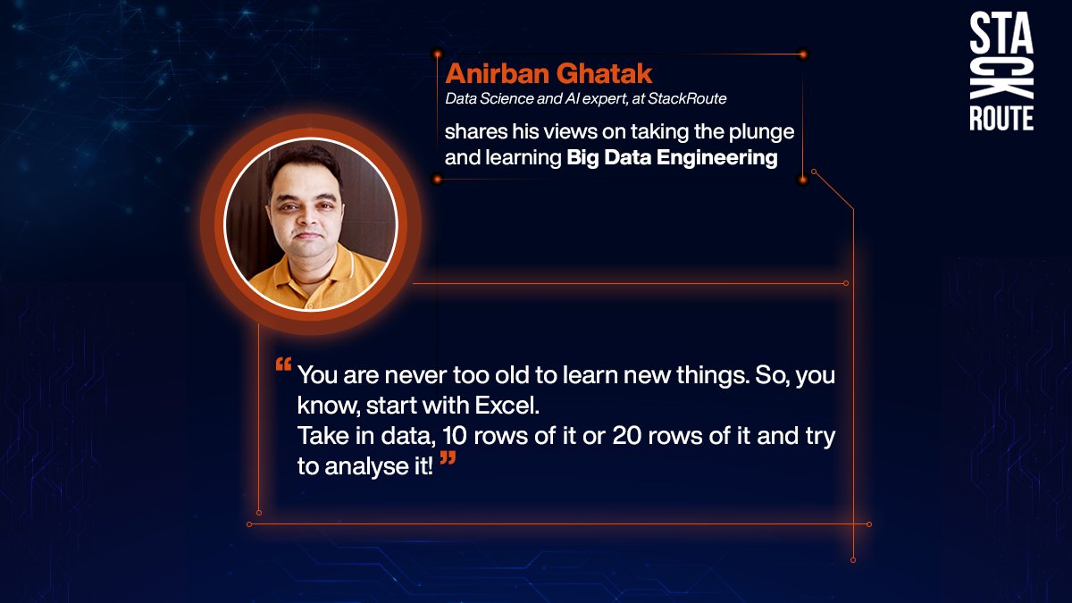 Stack_Route's tweet photo. Anirban Ghatak shares his insightful views on taking the big step towards Big Data. If you missed the session, you can watch the recording, just click on the link: https://t.co/8E4y5B20WH
#StackrouteWebinar #StayAheadWithStackroute
#StackRoute #bigdata #bigdataengineering https://t.co/fkRifxQNiU
