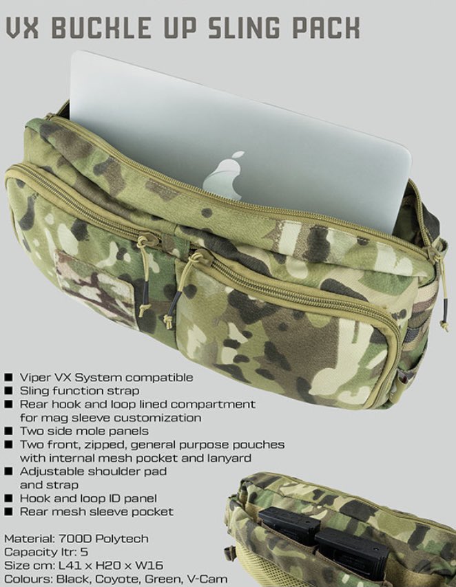PlymouthGuns's tweet photo. New man bags available from Viper. The VX Buckle Up Sling Pack in black, Green, Tan or VCAM - £54.95

Great for Airsoft, EDC or holidays (one day! 😜)

#airsoft #military #security #edc #manbag #viperkit #camo #tactical #tacticool https://t.co/OBT3sApbBb