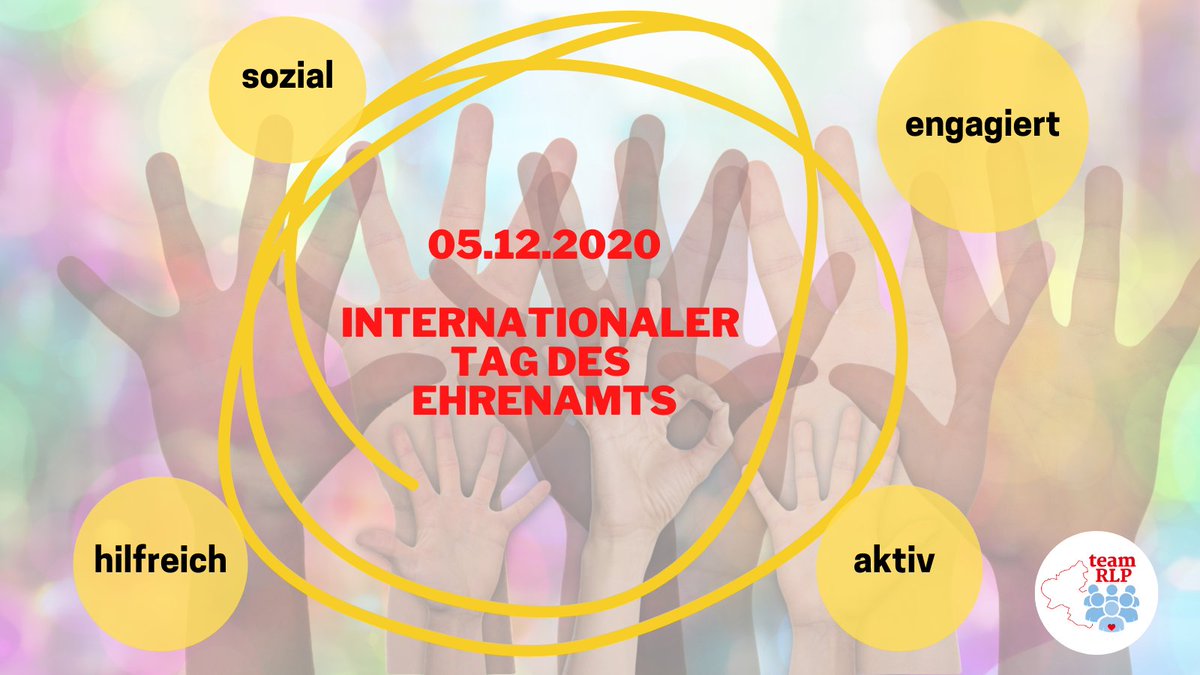 teamrlp2020's tweet photo. Den internationalen Tag des #Ehrenamts nehmen wir zum Anlass all jenen da draußen zu danken und unsere #Anerkennung auszusprechen, die sich im Dienste des Menschen ehrenamtlich engagieren. Schön, dass es Euch gibt! Macht weiter so und bleibt gesund! https://t.co/DdVCFHRJ2Y