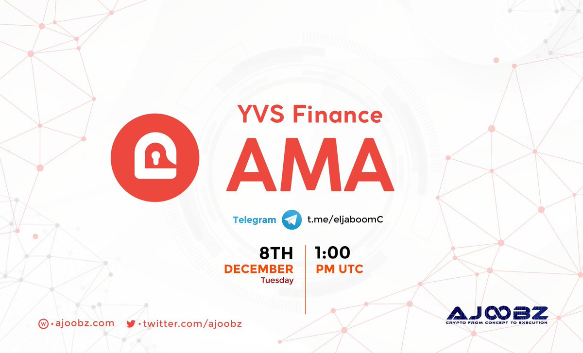 Ajoobz's tweet photo. December 8th 01:00 PM UTC @YVSFinance AMA

$200 will be given to Top 20 questions!
To join:
✅RT
✅Follow @YVSFinance &amp; @Ajoobz 
✅ Join https://t.co/nNBkKDv4ba &amp; https://t.co/nbF5hW5BkQ
✅ Mention Atleast two &amp; ask a question + ur telegram username https://t.co/axzdvL93q1
