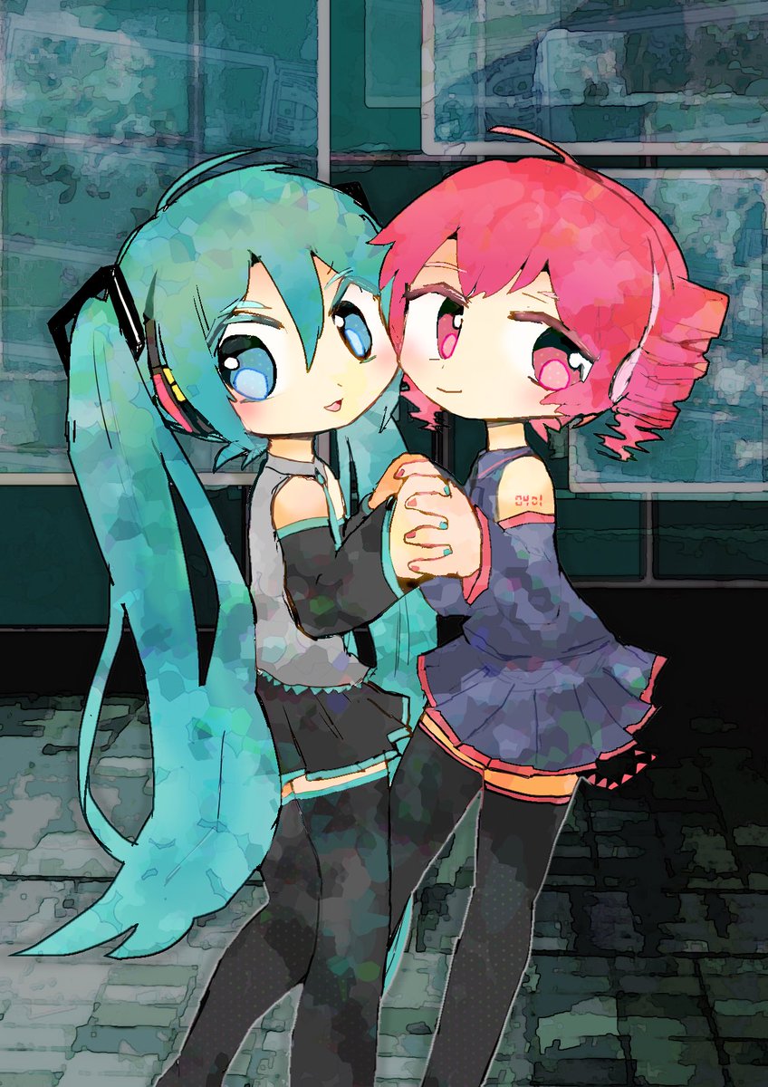 初音ミク ,重音テト 「百合確定両手繋ぎ(そんなことない) 」|やすらかEXのイラスト