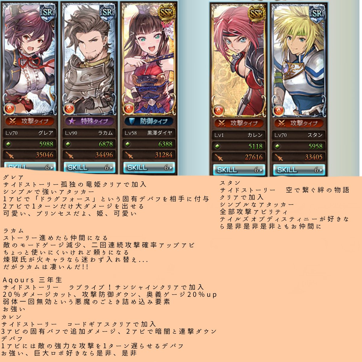 雪 鬼滅コラボでグラブルを始めた新人騎空士さんへ こちらは個人的なサイドストーリーで仲間にできる各属性のおすすめキャラです メイン54章 降焔祭 臆病勇者 若き義勇 どうして空は蒼いのかをクリアしたらサイドストーリーは全部やれるからやろうね