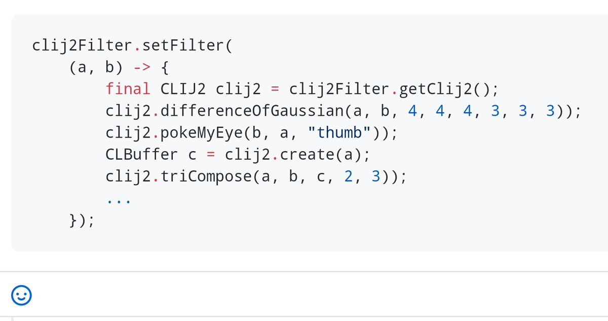 haesleinhuepf's tweet photo. And with the #imglib2 API it's so easy to poke yourself in the eye with long workflows executed on the GPU using #clij. 😄

#BeautifulCode https://t.co/THXf5q3obB