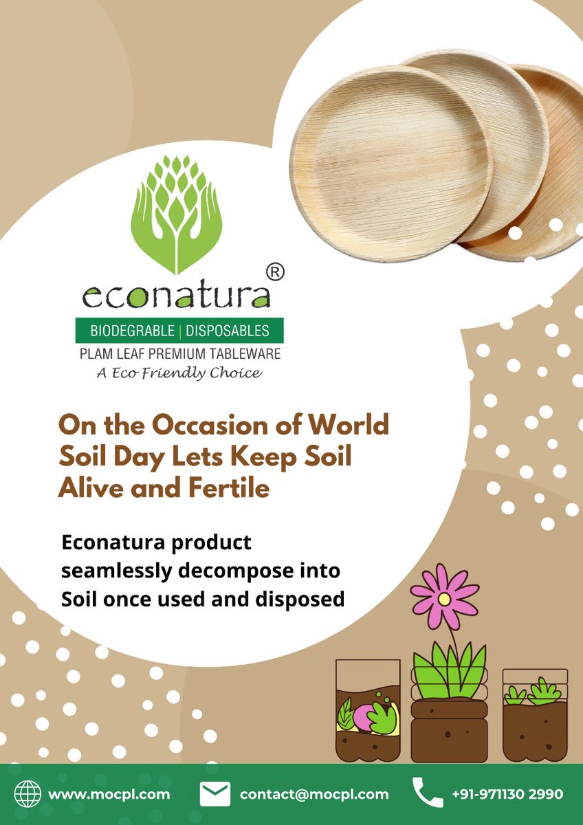 Econatura_MOCPL's tweet photo. World Soil Day !!
Email - contact@mocpl.com
Contact - +919711302990
Website - https://t.co/S184OgLtj3
#econatura #mumbai #punecity #india #supportlocal #mocpl #palmleafplate #BiodegradableTableware #sustainableliving #palmleafproducts #WorldSoilDay #WorldSoilDay2020 https://t.co/YAVN4LbVSh