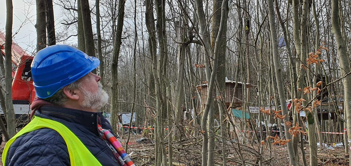 Gestern im #Danni. Mutige Aktivisti nur noch in einem einzigen Baumhausdorf. Polizei mit Baggern und gleich vier Hebebühnen. #Grüne in Landesregierung mit verantwortlich für #A49 und Verwüstung des seltenen noch intakten Laubmischwaldes - eine Schande.