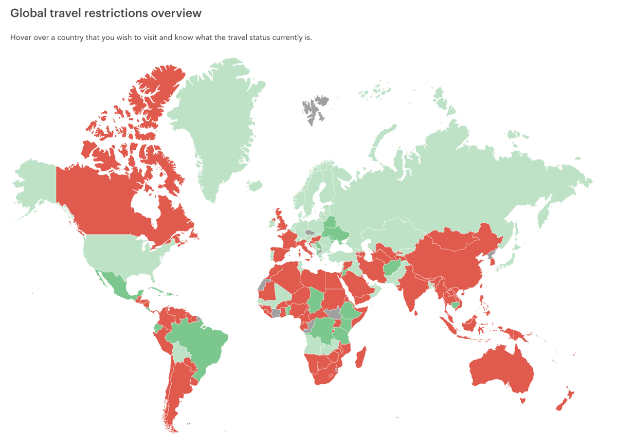 خدمة مفيدة تتيح لك معرفة قيود السفر من أو إلى أي دولة حول العالم بسبب أزمة فيروس كورونا!
بحيث يتم تحديثها باستمرار عن أي تحديثات في قيود الدول على الدخول والخروج منها، والأجمل أن الخدمة تمكنك من تحديد دولتك والدولة الي تريد زيارتها ومدى إمكانية ذلك.
headout.com/covid-travel-r…