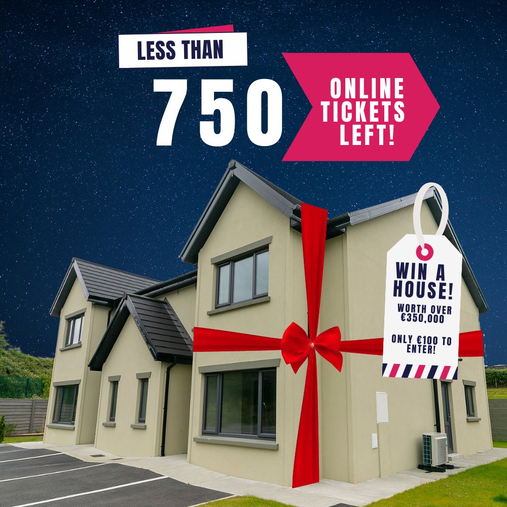 WAHKillarney's tweet photo. ❗️ LESS THAN 750 ONLINE TICKETS LEFT ❗️
Have you been saying to yourself 'I must get a ticket for the #WinAHouseInKillarney draw?’ Yes? You need to be quick… there are less than 750 online tickets left! Get yours here  👉🏼https://t.co/f2VsVM1yTV https://t.co/qz8roG0zXP