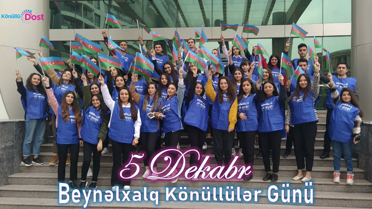 Əziz və dəyərli Könüllülər, 
Cəmiyyətimizin sağlam formalaşmasında, ölkəmizin çiçəklənməsi yolunda göstərdiyiniz əvəzsiz dəstəyinizə görə sizə təşəkkür edirik! Hər birinizə fəaliyyətinizdə və karyeranızda uğurlar arzu edirik! 

#BeynəlxalqKönüllülərGünü #5Dekabr