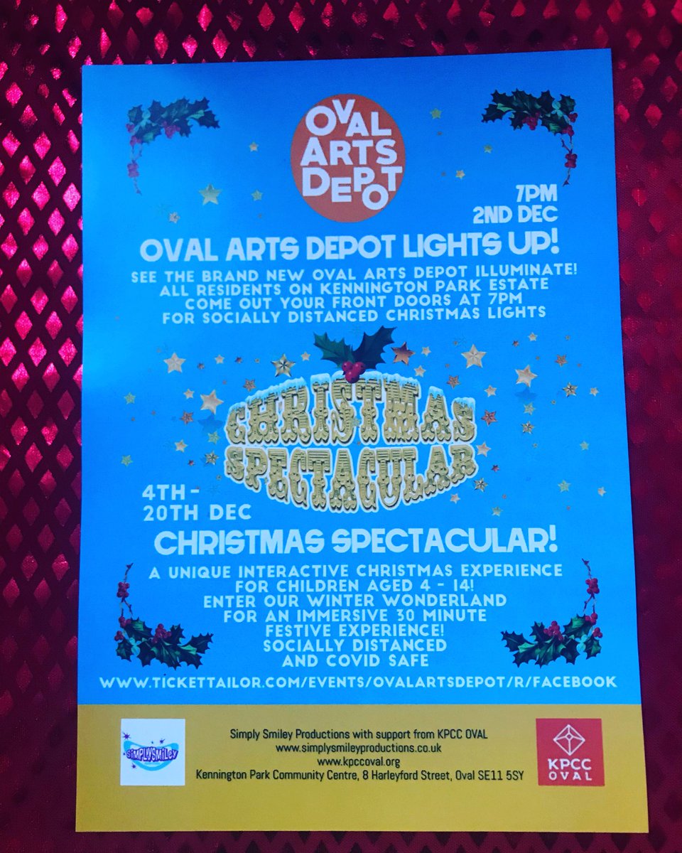 IT’S TODAY! COME DOWN TO THE CHRISTMAS SPECTACULAR! Our fantastic, festive, outdoor event! A unique interactive Christmas experience for children aged 4 - 14!Book tickets here! 

tickettailor.com/events/ovalart…

@ovalartsdepot @simplysmileyproductions #london #londonevents