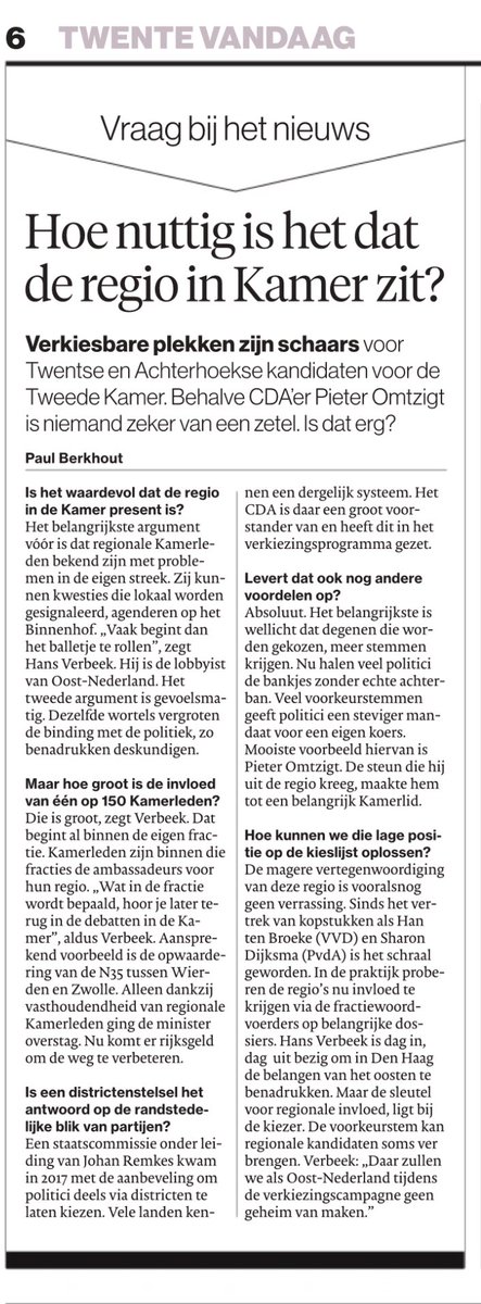 Over het nut van regionale Kamerleden, vandaag <a href="/tubantia/">Tubantia</a>