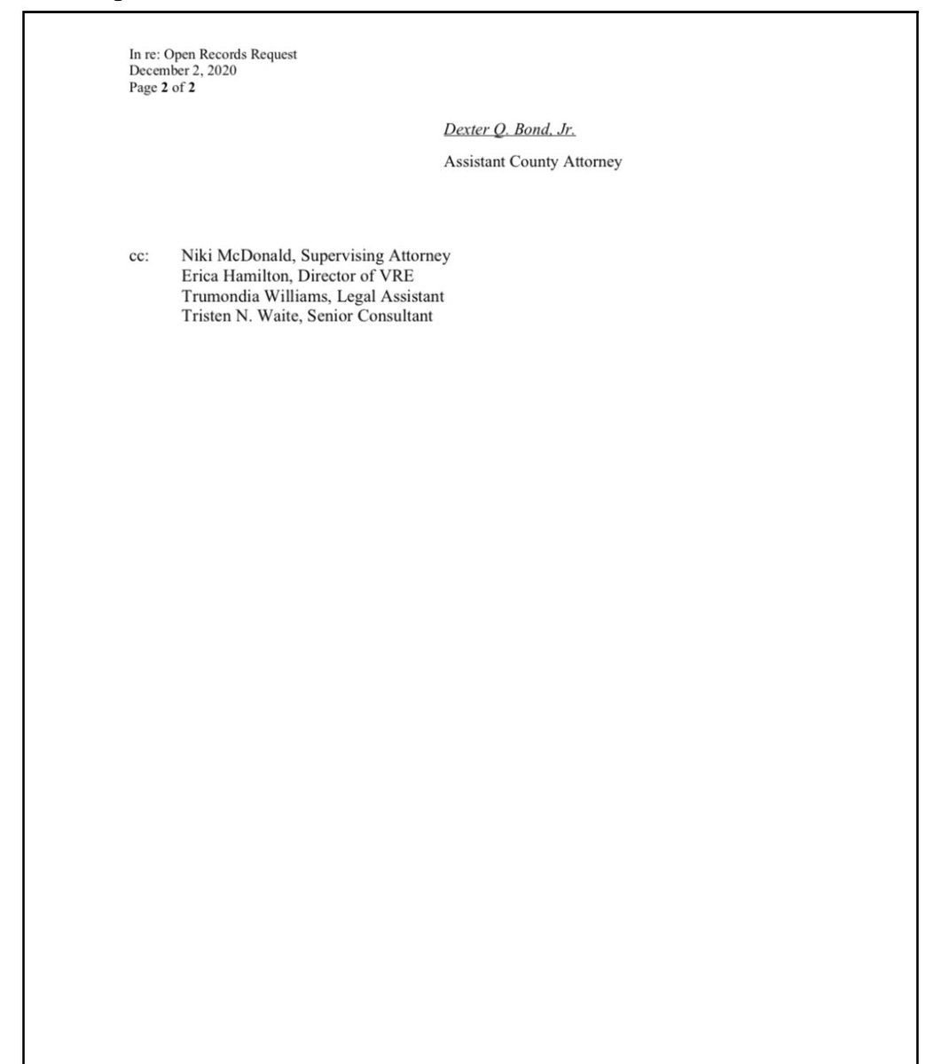 DeKalb County response letter from Dexter Q Bond Jr assistant county attorney