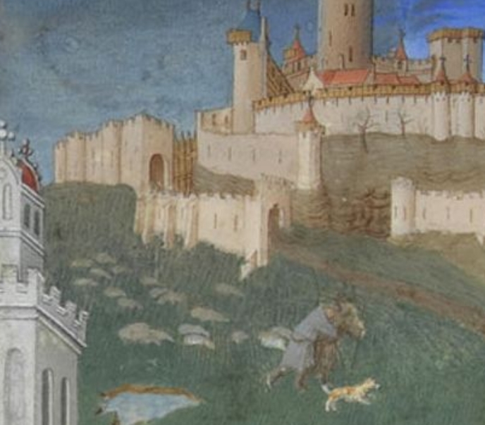 MarchTime to prepare the land, lots of work to be done.The farmer is wearing his work clothes, it has been repaired several times and is in a rather bad condition.Dark clouds are coming, a shepherd and his flock and dog are rushing home.