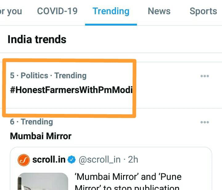 MODIfiedVikas's tweet photo. Awesome! #HonestFarmersWithPmModi is trending within 15 mins. Well done team! https://t.co/kL5Zrb8wL1