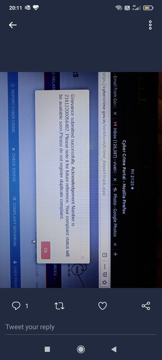 iamvivekrazdan's tweet photo. @DelhiPolice @Cybercellindia @DCP_CCC_Delhi @Cyberdost @CyberHelpline @BSNLCorporate @BSNL_KTK Dear Sir, already reported and snapshots have been attached in my previous tweet. Attaching reference no. Here as well. Got a call again from the same no. today morning as well. Kindly take action and arrest this person or company so that they wont target other people like me. https://t.co/MiK4WOSUIr