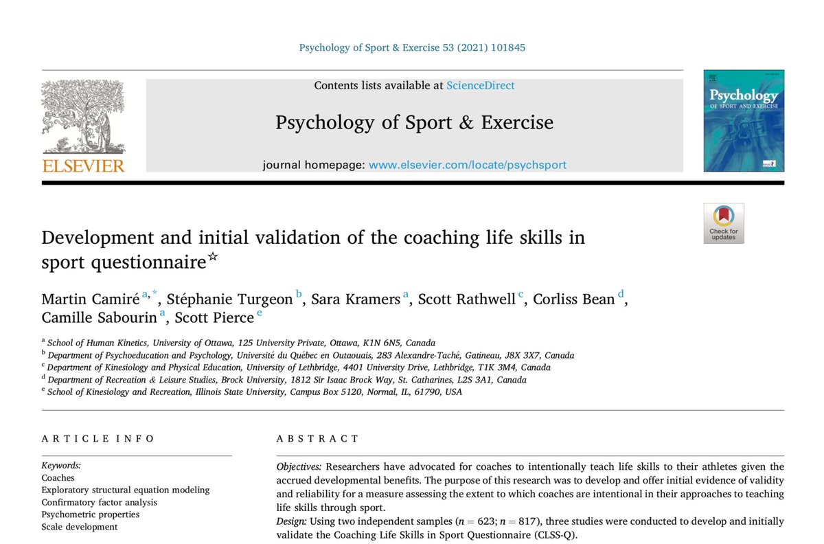 Excited to share our new measure assessing the extent to which coaches intentionally teach life skills through sport. Free download here: authors.elsevier.com/a/1cBZi_XPk0U%… @uOttawaHK @uOHealthRes @PYDsportNET