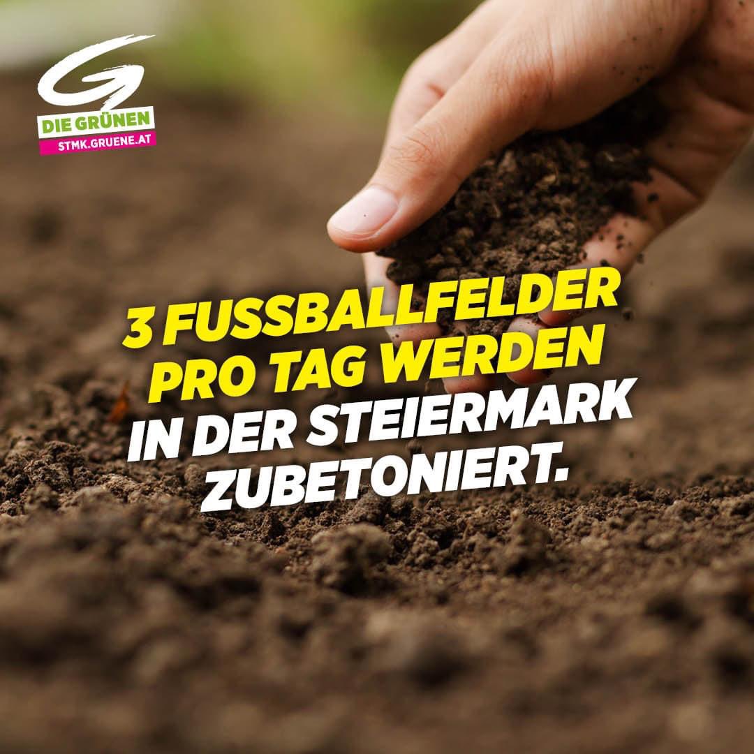 Der #Weltbodentag ist ein trauriger Tag für die Steiermark. 2,7 Hektar, circa 3 (!) Fußballfelder, an steirischem Grünland verschwinden durchschnittlich jeden Tag unter Beton und Asphalt. 😡🛑 Mehr als in jedem anderen österreichischen Bundesland.