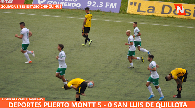 NotisurCL's tweet photo. Goooool de Deportes Puerto Montt
a los 78´ Lionel Altamirano 
Goleada en el Chinquihue
Deportes Puerto Montt 5
San Luis de Quillota 0
https://t.co/BW30DLvJta https://t.co/njDoLY1hzh