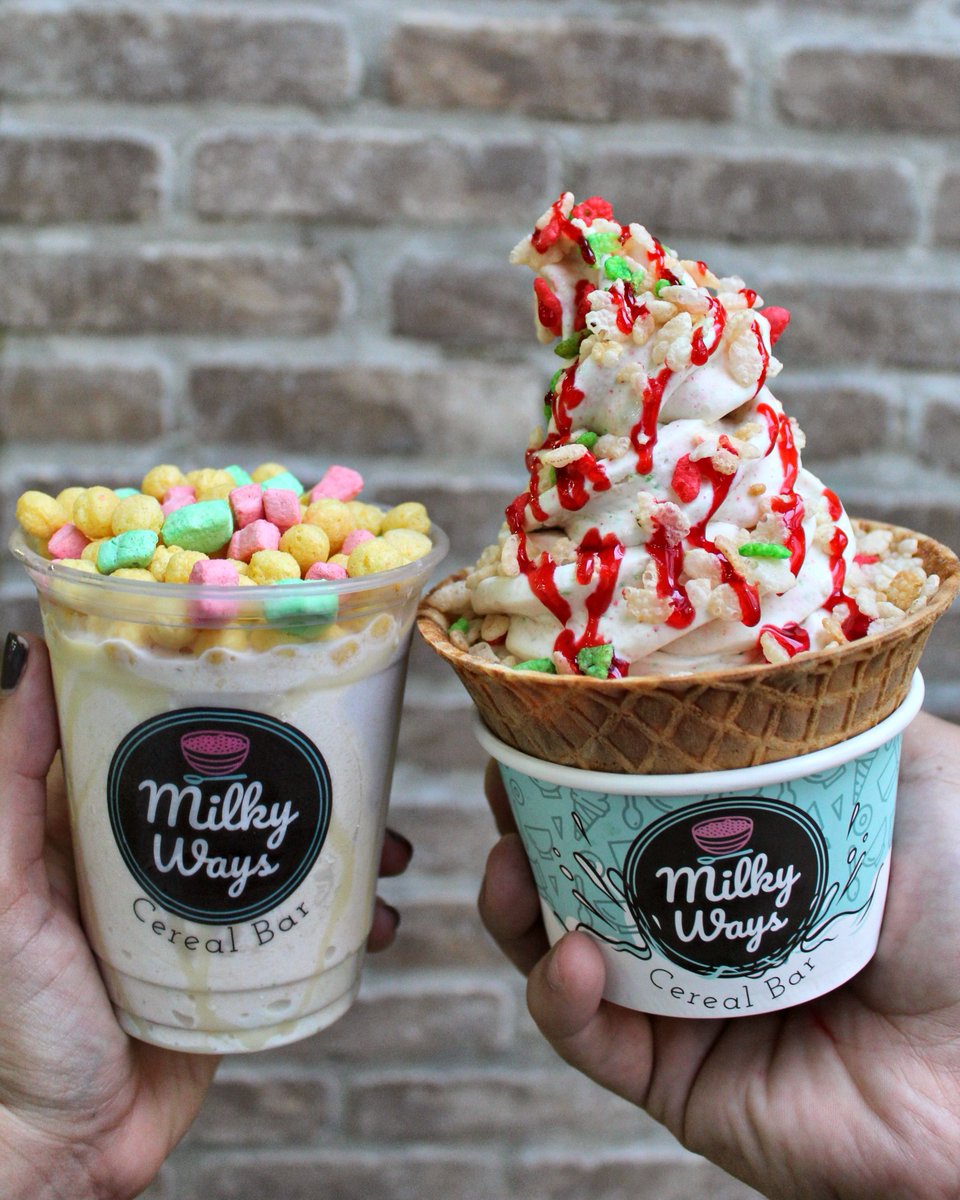 milkywaysmiami's tweet photo. Two of our specials this month, Elf cereal milkshake, and a Rice Krispies holiday edition waffle bowl. 🎁 🍦 

It's hard to choose just one, but you won't be disappointed when you do! Try one today, we're open from 1-11pm. ✨🎄✨

//#MilkyWayCerealBar https://t.co/JFBGC7gRE3