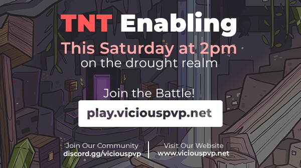 PlayViciousPvP's tweet photo. 💥Are you all ready? TNT Will be enabling on Drought Realm today at 2:00 PM EST!

🏆 Will you fall or make it out on top?

⚔️ Like &amp; Retweet for a chance to win one of the x3 VICIOUS ranks! https://t.co/cezxctQkoD