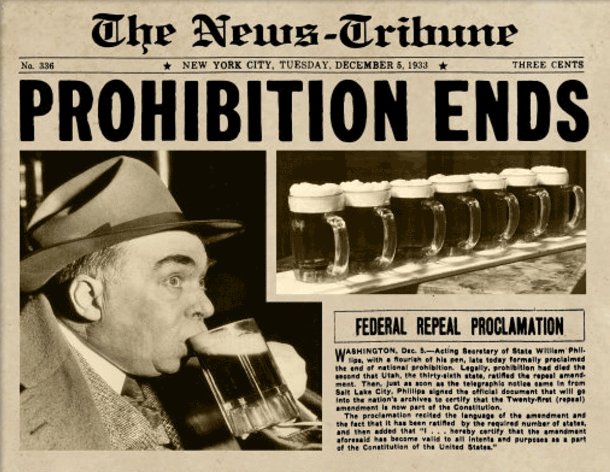 On this day in 1933, the 21st Amendment to the U.S. Constitution was ratified, repealing the 18th Amendment, and making booze legal in the U.S. once again. #RepealDay